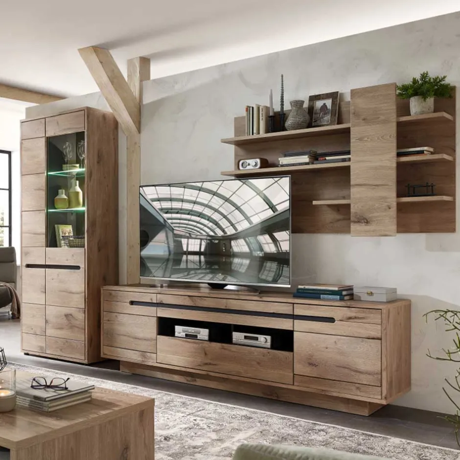 Wohnen Holzoptik TV Anbauwand Set - Zelio (dreiteilig)