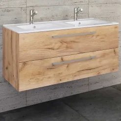 Holzoptik Waschtisch mit zwei Becken - Ursela^Wohnen Sale