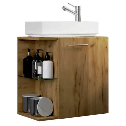 Holzoptik Waschtisch mit Aufsatzwaschbecken - Yulmatro^Wohnen