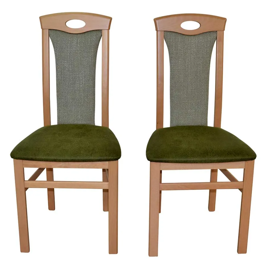 Wohnen Holzstuhl mit Polsterung in Grün - Regnia (2er Set)