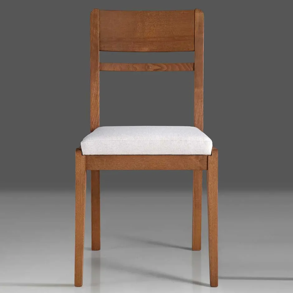 Wohnen Holzstuhl mit Sitzpolster in Creme Stoff - Altagracia
