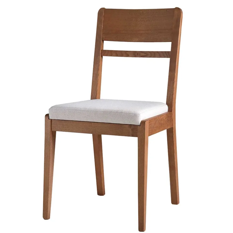 Wohnen Holzstuhl mit Sitzpolster in Creme Stoff - Altagracia
