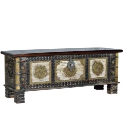 Holztruhe in Schwarz Antikweiß Bronze Braun - Rene^Wohnen Best