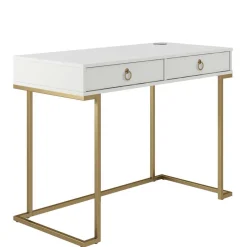 Home Office Schreibtisch in Weiß und Messing - Luco^Wohnen New