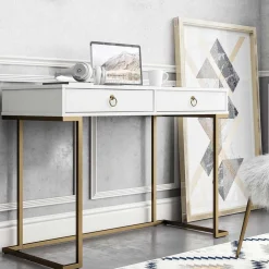 Home Office Schreibtisch in Weiß und Messing - Luco^Wohnen New