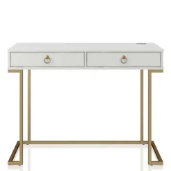 Home Office Schreibtisch in Weiß und Messing - Luco^Wohnen New