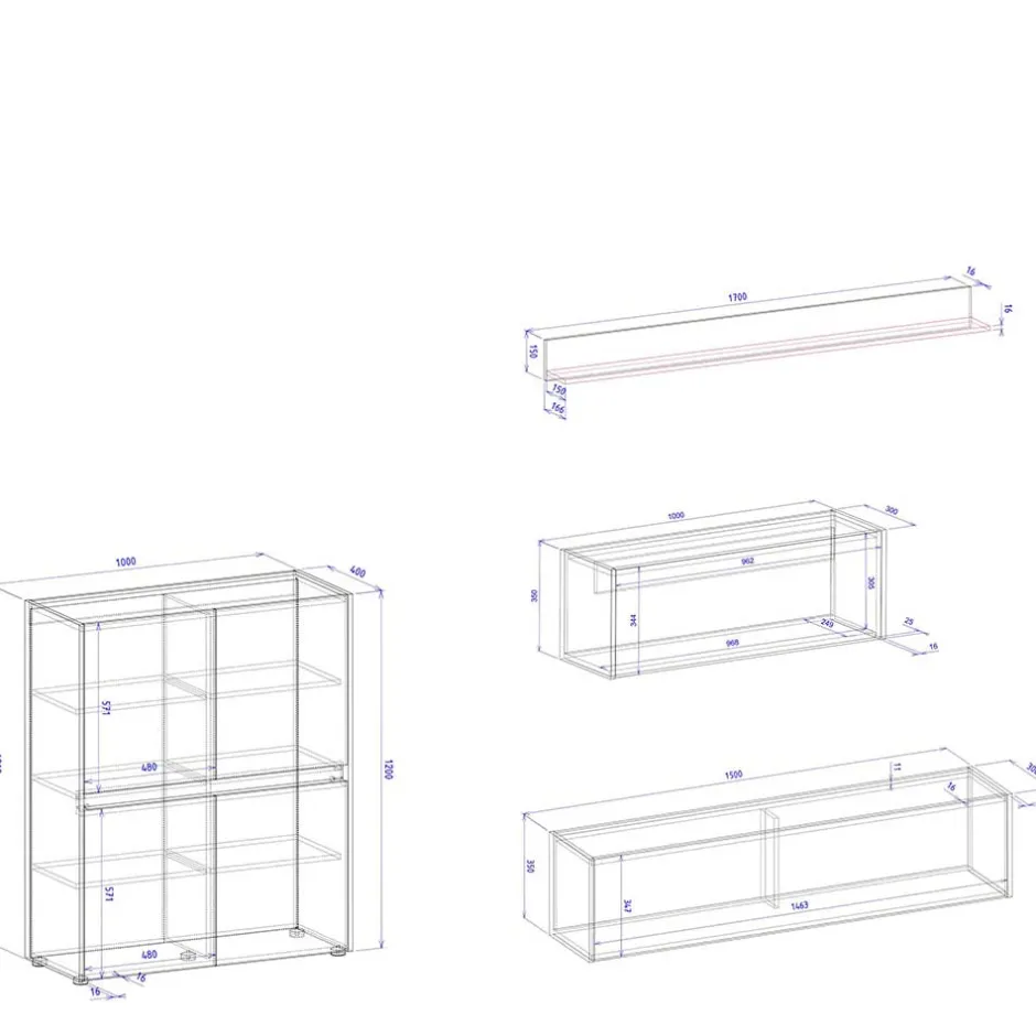 Wohnen Home Office Wohnwand Set - Nonessia (vierteilig)