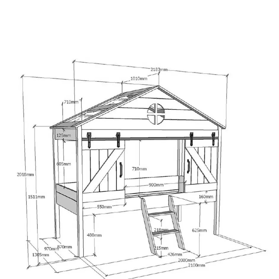 Kinder Wohnen Hütten Spielbett halbhoch - Elias