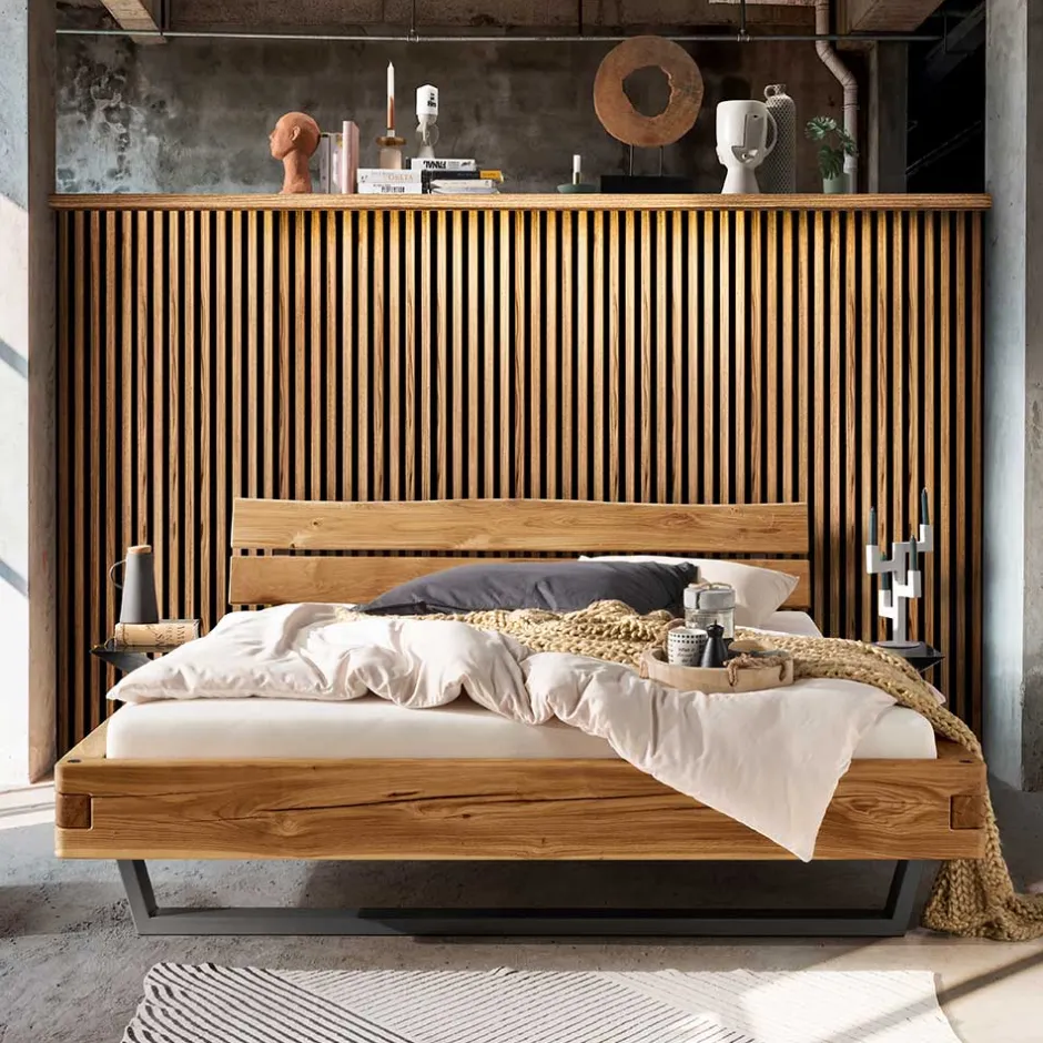 Industrial Balkenbett mit Metallkufen - Magie^Wohnen