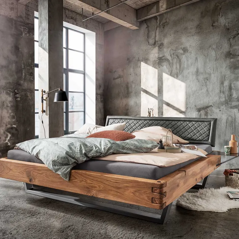 Wohnen Industrial Bett mit Recyclingleder Kopfteil - Cresp