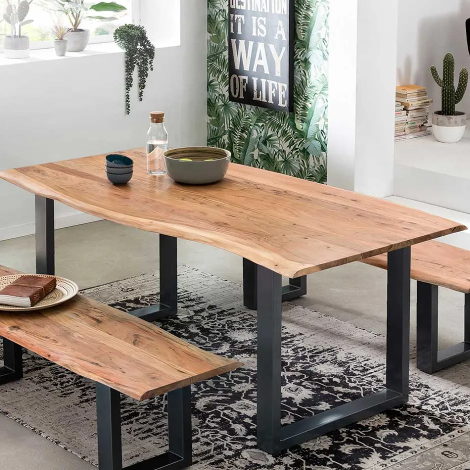 Wohnen Industrial Esstisch mit Baumkante Akazie - Hovalta