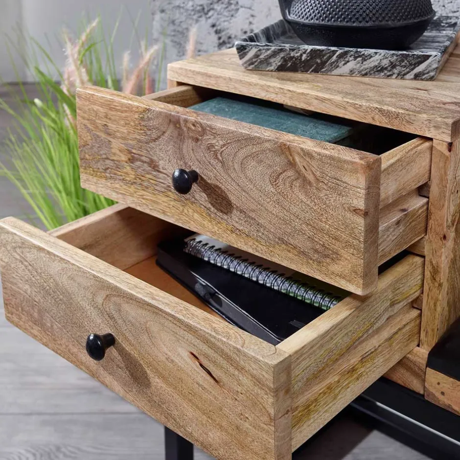 Wohnen Industrial Flurbank mit Ledersitz in Schwarz - Mariono