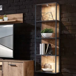 Wohnen Industrial Hängeregal in Dekor Eiche Dunkel - Xindus