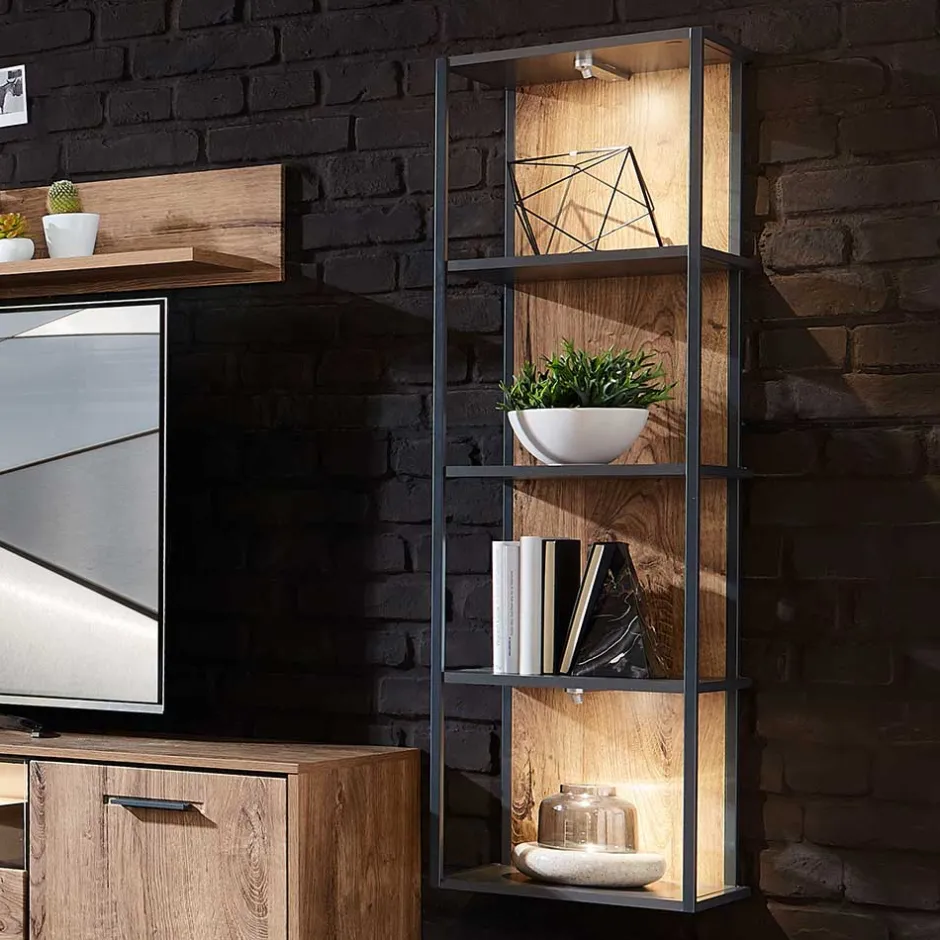 Wohnen Industrial Hängeregal in Dekor Eiche Dunkel - Xindus