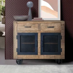 Wohnen Industrial Kombi-Kommode auf Metall-Rädern - Thiano