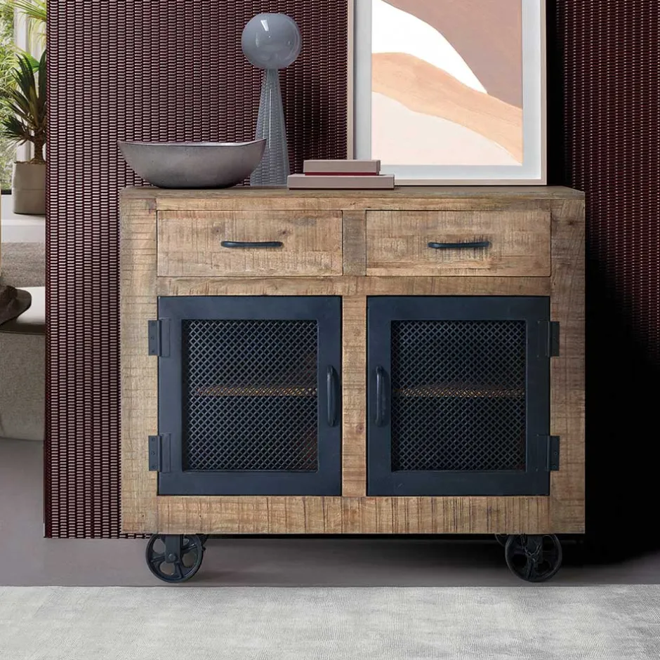 Wohnen Industrial Kombi-Kommode auf Metall-Rädern - Thiano