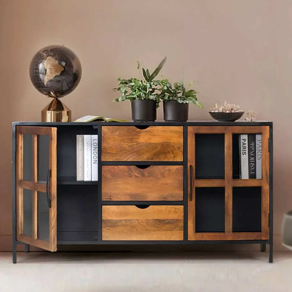 Industrial Kommode mit Glastüren - Hayato^Wohnen Discount