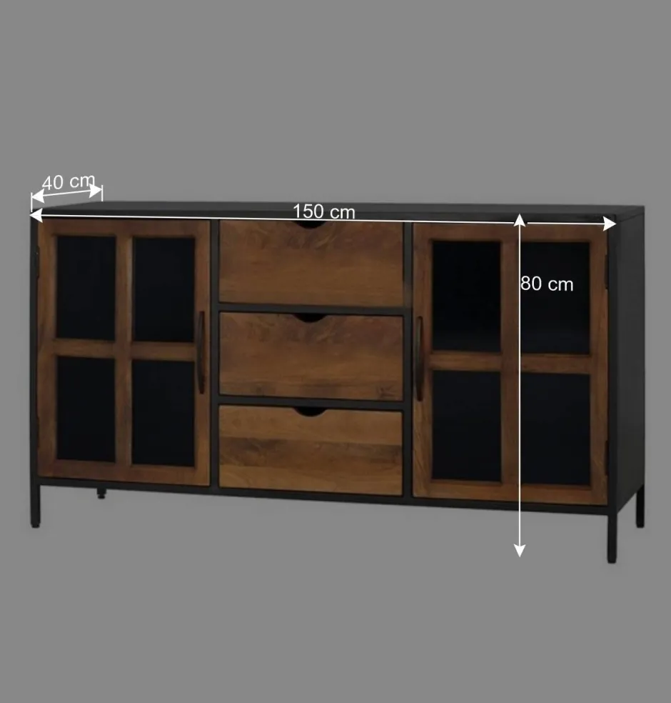 Industrial Kommode mit Glastüren - Hayato^Wohnen Discount