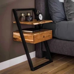 Industrial Nachtkommode mit natürlicher Baumkante - Jame^Wohnen