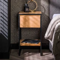 Industrial Nachttisch aus Akazie massiv - Vannah^Wohnen Sale
