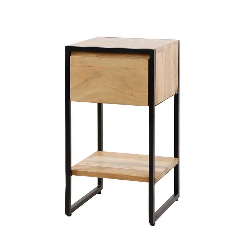 Industrial Nachttisch aus Akazie massiv - Vannah^Wohnen Sale