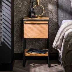 Industrial Nachttisch aus Akazie massiv - Vannah^Wohnen Sale