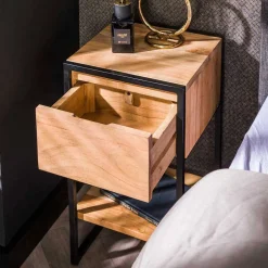Industrial Nachttisch aus Akazie massiv - Vannah^Wohnen Sale
