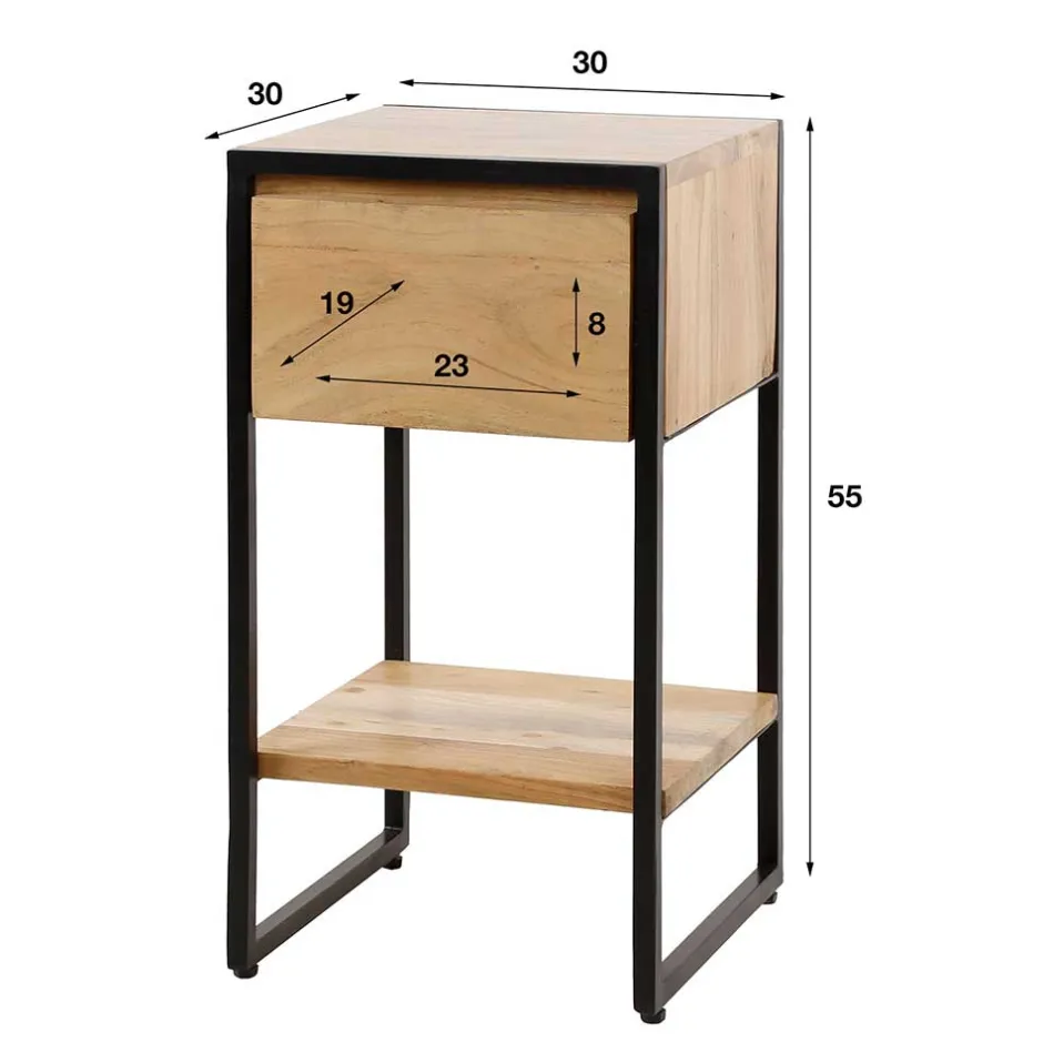 Industrial Nachttisch aus Akazie massiv - Vannah^Wohnen Sale
