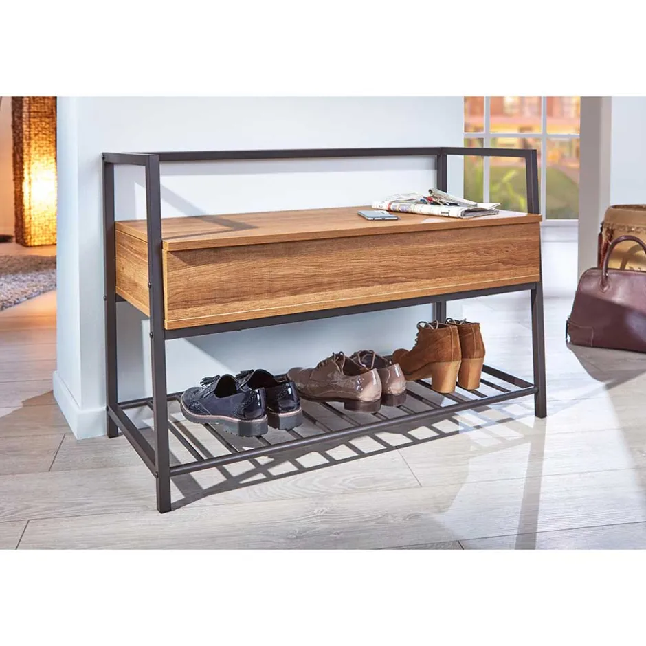 Industrial Schuhbank in Wildeiche Optik - Vedrico^Wohnen