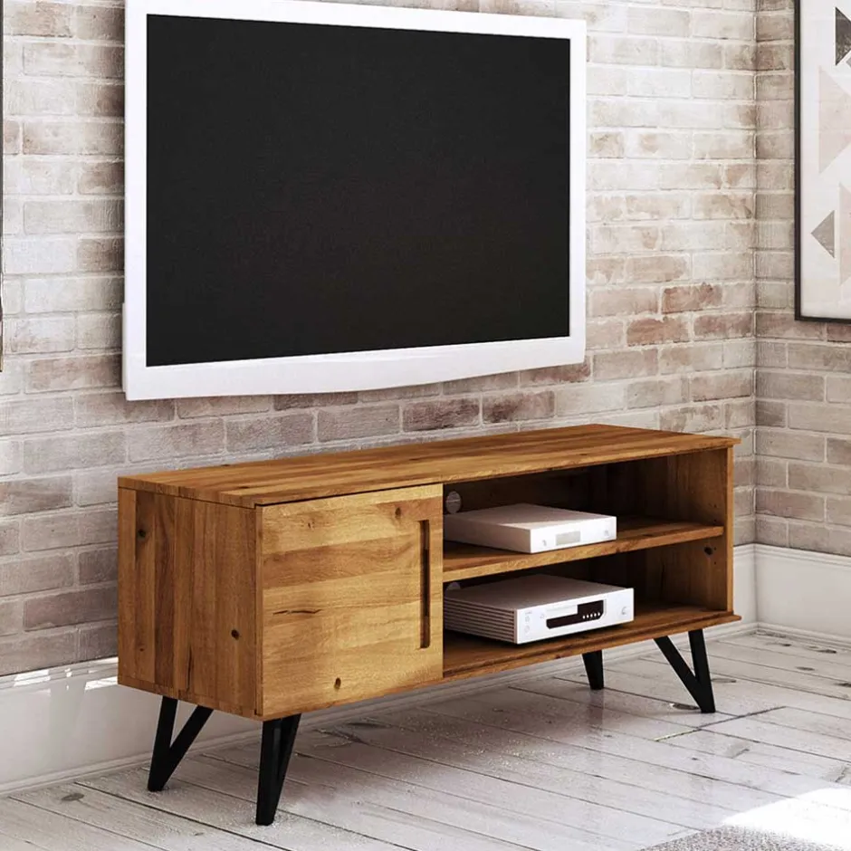 Wohnen Industrial TV Board aus Wildeiche & Stahl - Mandirov