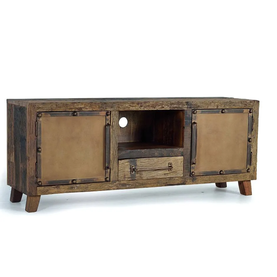 Industrial TV Kommode aus Altholz und Metall - Stock^Wohnen Sale