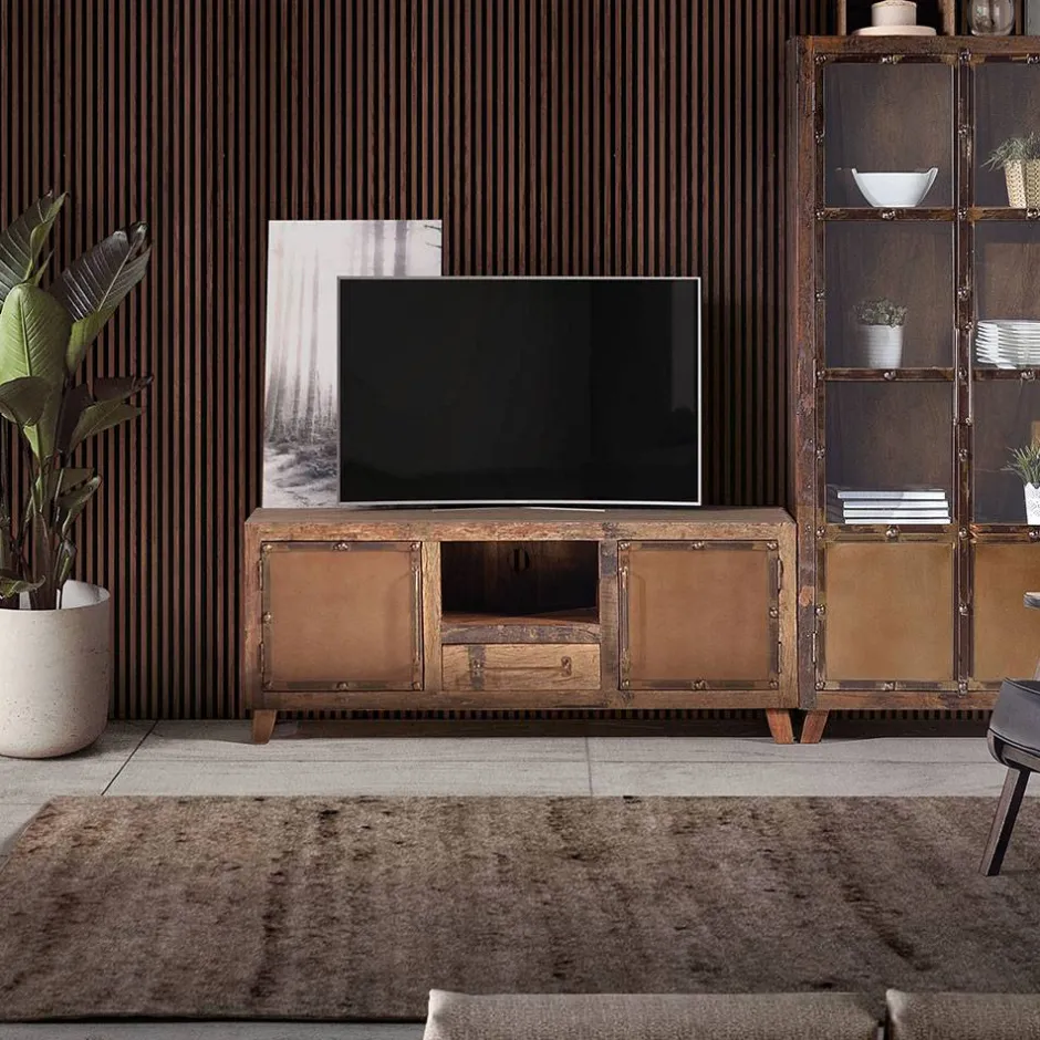 Industrial TV Kommode aus Altholz und Metall - Stock^Wohnen Sale