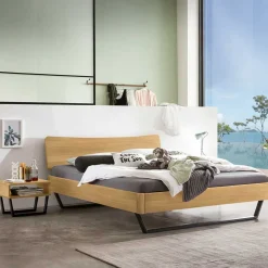 Industrialbett in Eiche Hell mit Stahl - Oseidon^Wohnen Discount