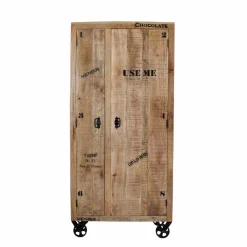 Wohnen Industry Dielenschrank Indri aus Holz rustikal mit Schrift-Drucken