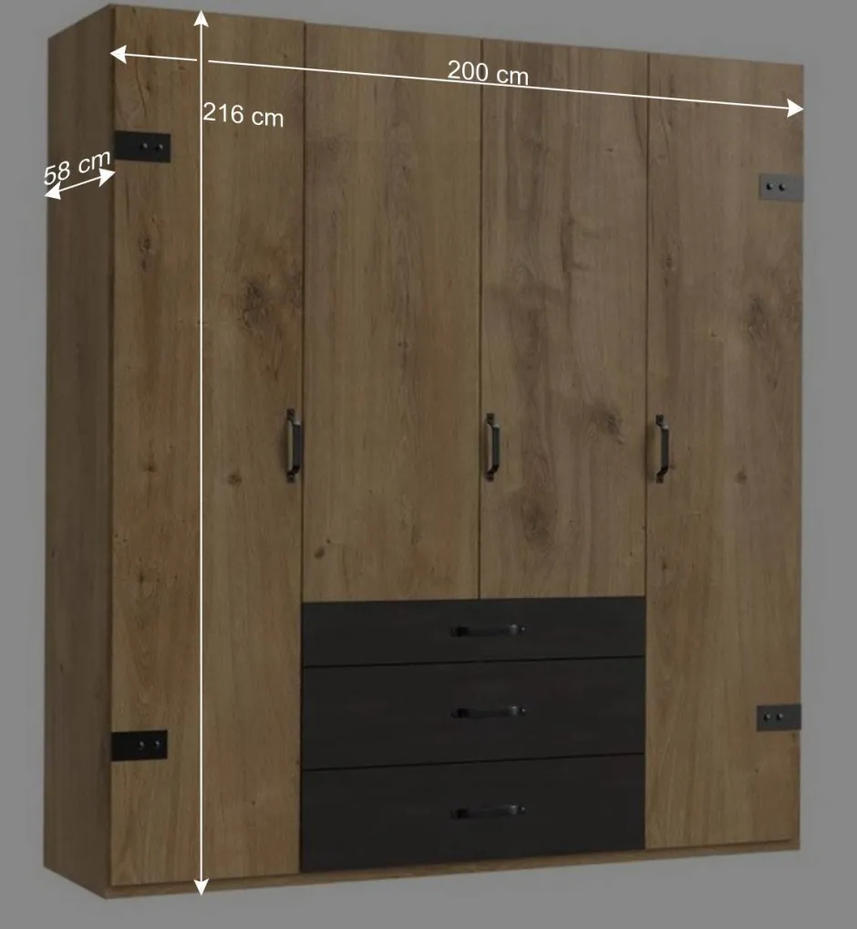 Industry Kleiderschrank mit 200 cm Breite - Bram^Wohnen