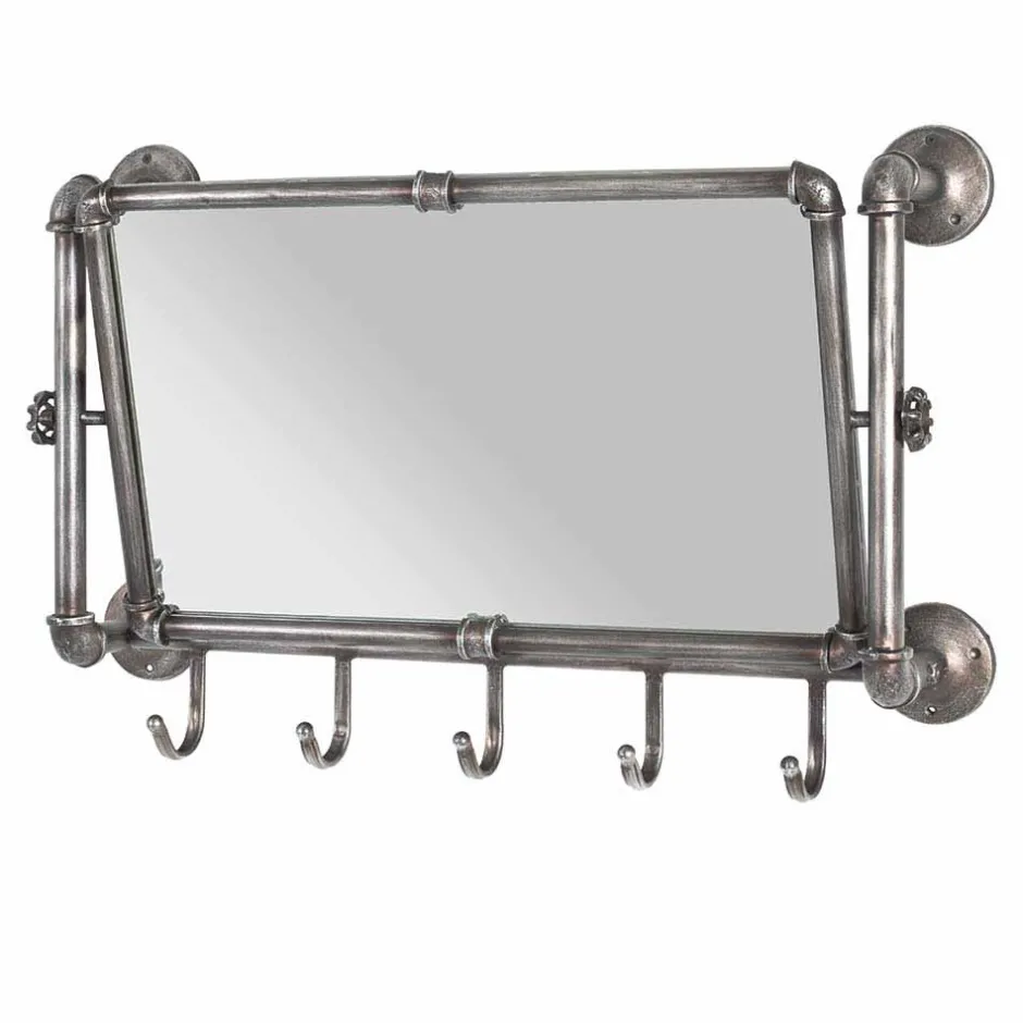 Wohnen Industry Spiegel mit Rahmen aus Stahlrohren Manicos & 5 Haken