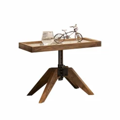 Wohnen Industry Style Nachttisch Budelli aus Wildeiche massiv Glas Metall