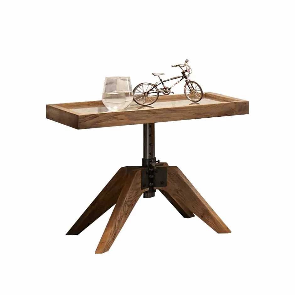 Wohnen Industry Style Nachttisch Budelli aus Wildeiche massiv Glas Metall