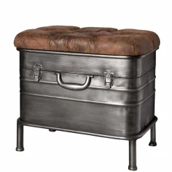 Wohnen Industry Truhenbank aus Stahl Uladan mit Kunstleder Polster Braun