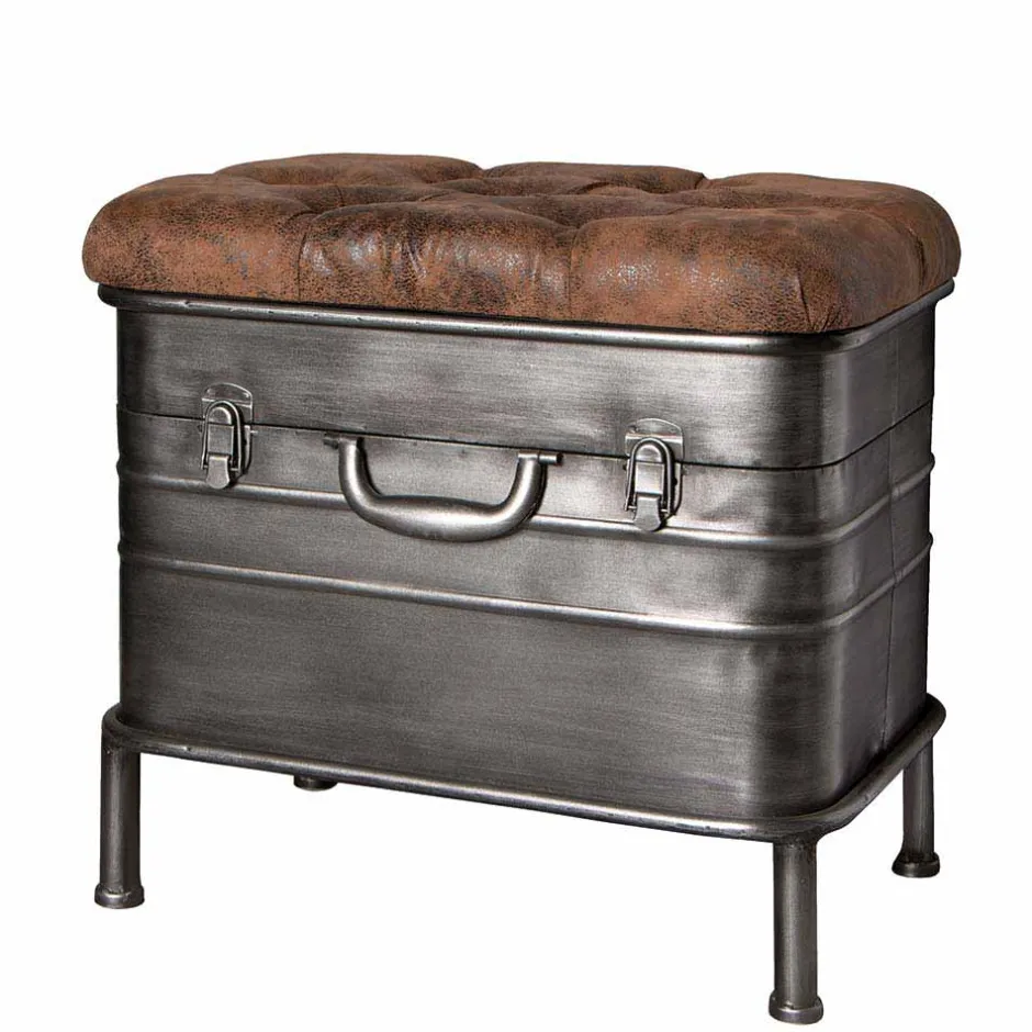 Wohnen Industry Truhenbank aus Stahl Uladan mit Kunstleder Polster Braun