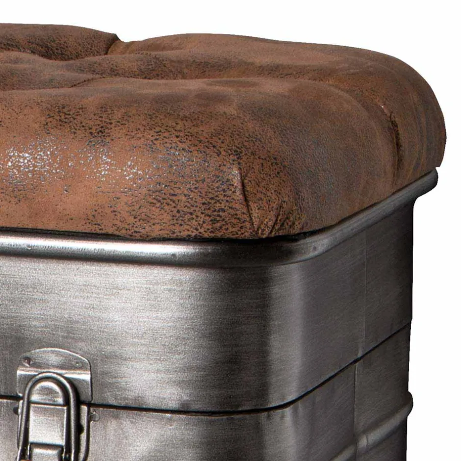 Wohnen Industry Truhenbank aus Stahl Uladan mit Kunstleder Polster Braun