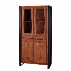 Wohnen Industry Vitrinenschrank Smantana aus Holz Akazie Cognac