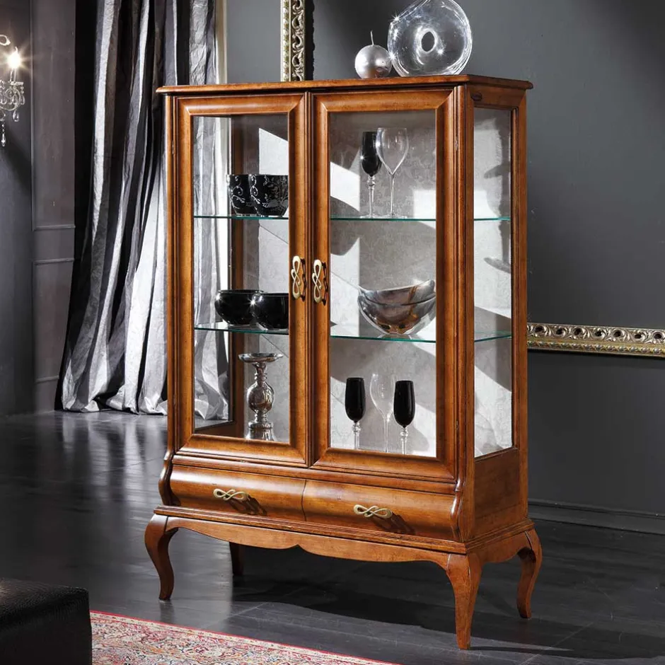 Italienische Doppeltür Vitrine in Nussbaumfarben - Motiz^Wohnen Online