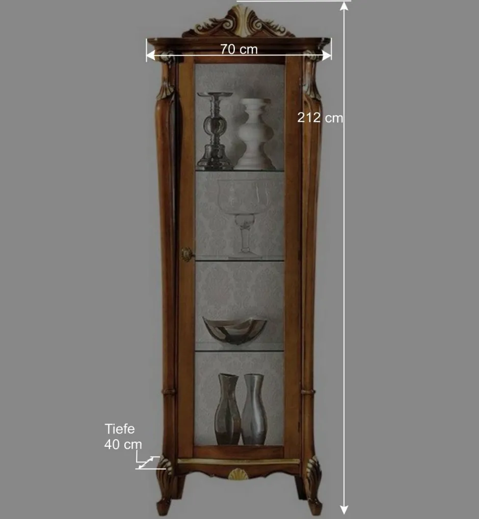 Wohnen Italienischer Vitrinenschrank in Nussbaum & Gold - Carlenna