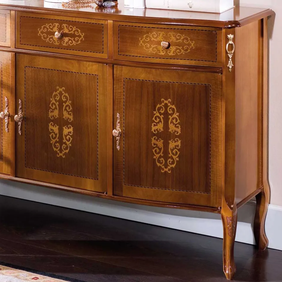 Wohnen Italienisches Barock Sideboard Natale in Nussbaum mit Intarsien