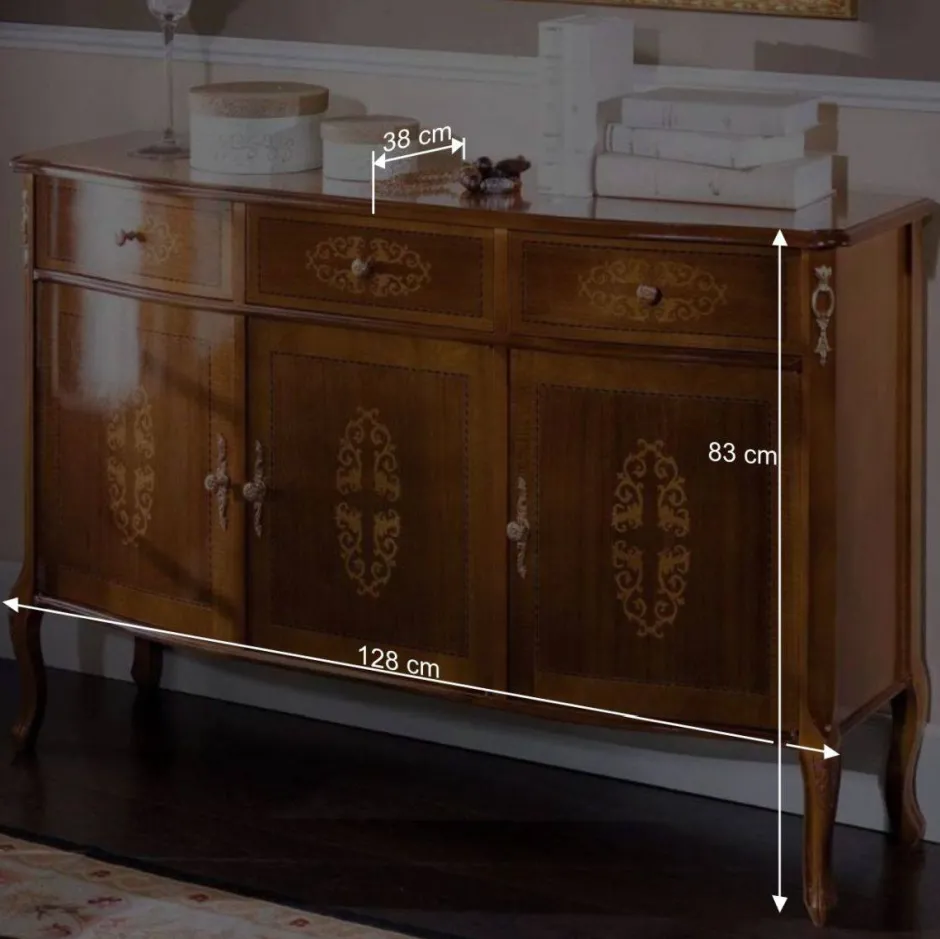 Wohnen Italienisches Barock Sideboard Natale in Nussbaum mit Intarsien