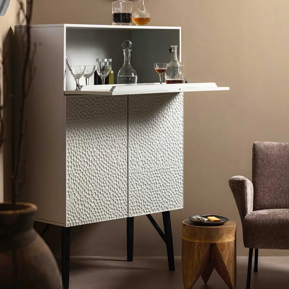 Japandi Barschrank in Hellgrau - Looning^Wohnen Outlet