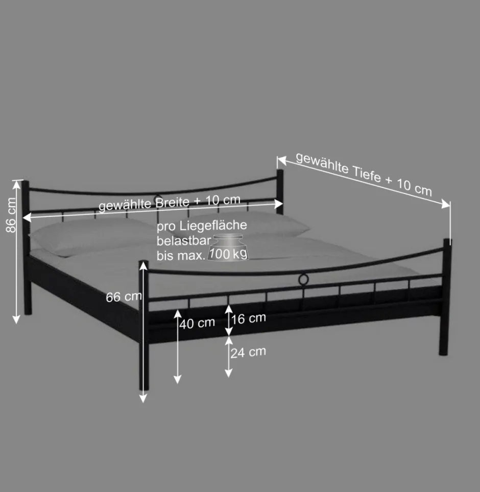 Wohnen Jugendbett Lioberta aus schwarzem Metall (zweiteilig)