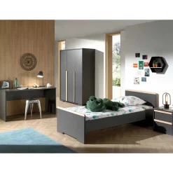 Wohnen Jugendmöbel Kombination in Anthrazit - Navlius (vierteilig)