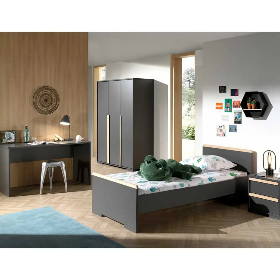 Wohnen Jugendmöbel Kombination in Anthrazit - Navlius (vierteilig)